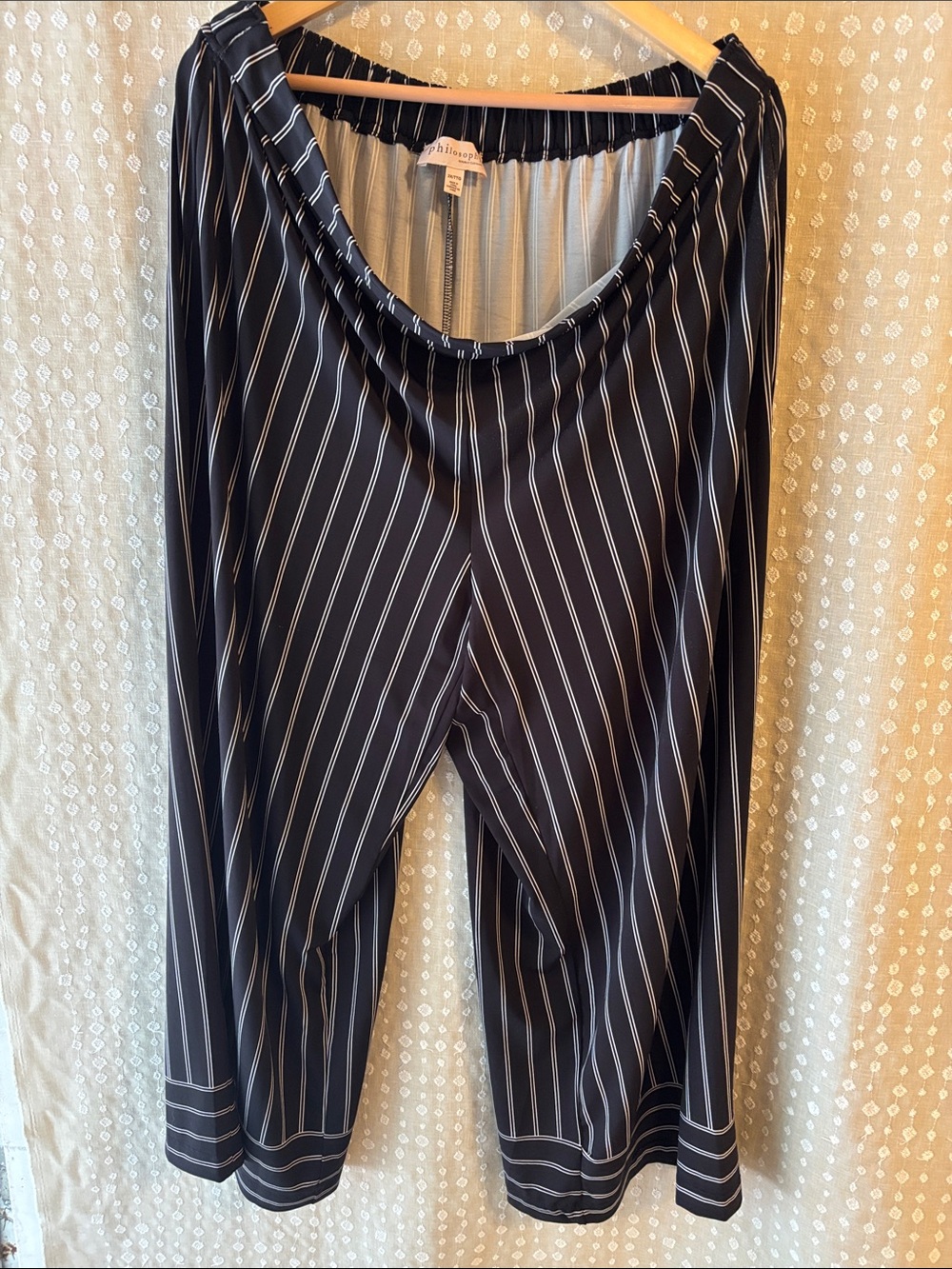 Philosophy Black and White Vertical Stripe Wide-Leg Pants